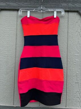 Charlotte Russe Strapless Pink & Navy Striped Dress – Size XS